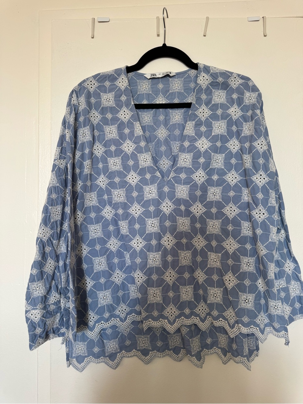 Zara Light Blue Eyelet Lace Tunic Top